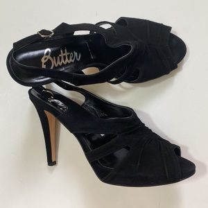 Butter Black Suede Heels